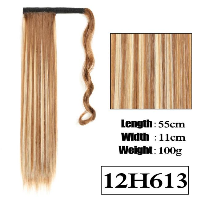 Straight Ponytail 22 Inch Long Wrap Around Clip In Ponytail Hair Extensions Yaki Synthetic Hairpiece Ponytail Fake Hair Alororo