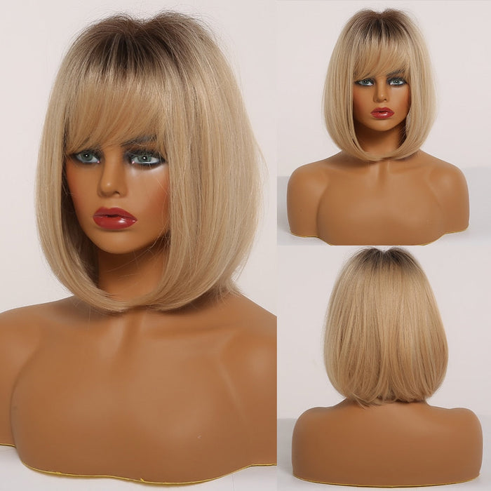 GEMMA 8 Bob Wig Short Straight Synthetic Wigs for Women Ombre Black Brown Blonde White Hair Pixie Cut Wig Cosplay Party Daily Hair