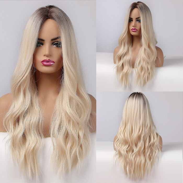 GEMMA 25  Synthetic Wigs Long Body Wave Ombre Brown Wigs for Black Women Afro Natural Middle Part Cosplay Hair Heat Resistant Fiber