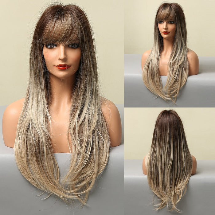 GEMMA 13 Long Straight Grey Synthetic Wigs for Women Girls Cosplay Party Lolita Hair Wigs with Bangs Heat Resistant Fiber Hair Wig