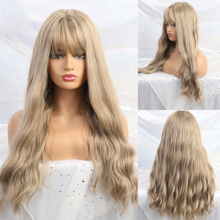 GEMMA 10  Cosplay Synthetic Wigs Long Water Wave Blonde Wig with Bangs for Women Lolita Party Daily Wig High Temperature Fiber Hair