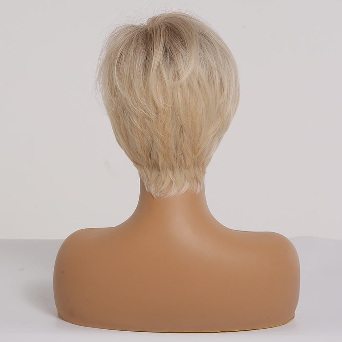 Perruque courte avec frange en cheveux synthétiques blonds platine