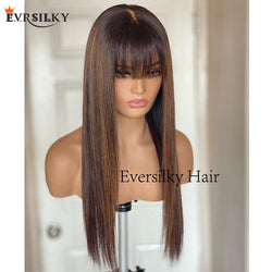 Perruque Lace Front wig Remy naturelle, cheveux lisses soyeux, 13x6, Deep Part, sans colle, balayage brun
