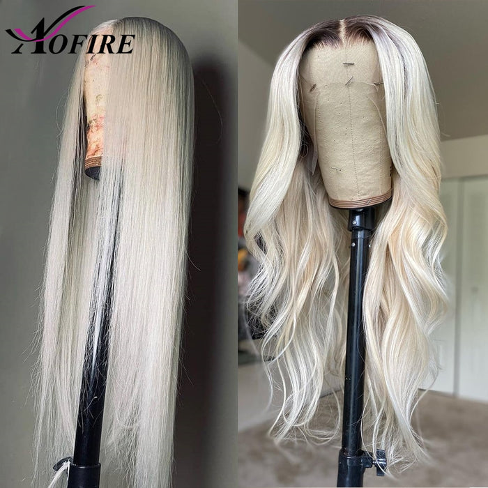 Perruque Lace Frontale avec baby hair et effet racines en cheveux ondulée et blond sibérien