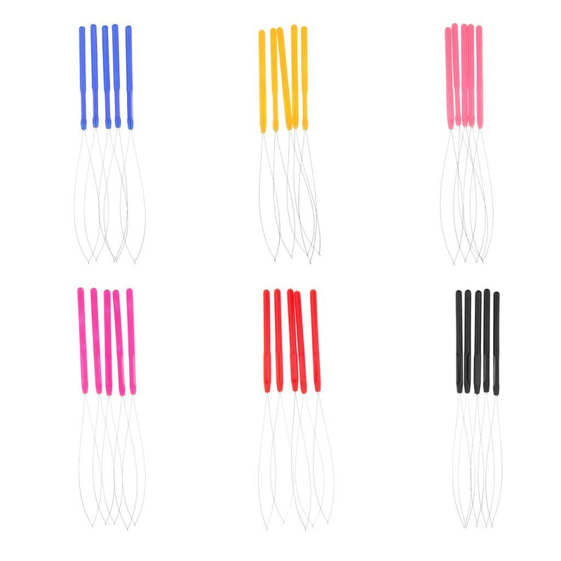 5pcs/set Hair Extensions Loop Needle Threader Wire Pulling Hook Tool for Silicone Microlink Beads and Feathers