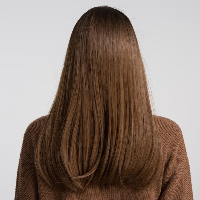 GEMMA 14 - Perruque cheveux synthétiques longs et lisses avec frange rideau