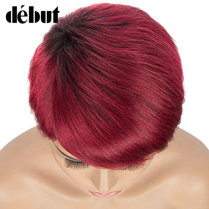 Perruque courte style pixie en cheveux naturels rouge