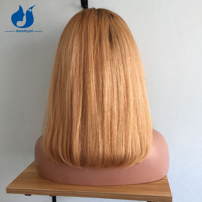 Amethyst Layered Cut Blonde Bob Human Hair Wigs Brazilian Remy Full Machine Scalp Top Short Bob Wig With Bangs For Black Women