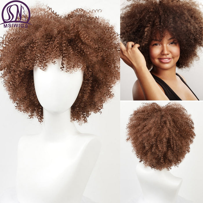 Perruque courte style afro frisée en cheveux synthétiques