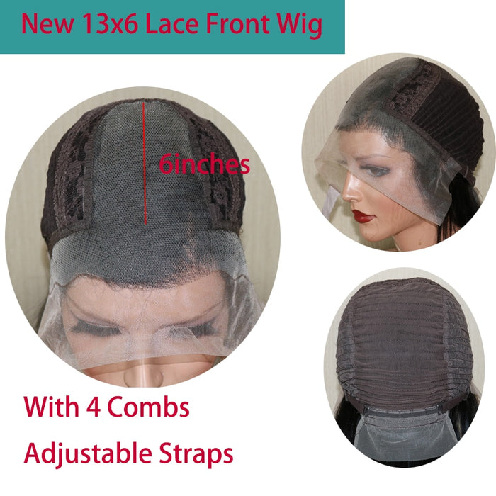 Perruque Lace Front wig Remy naturelle, cheveux lisses soyeux, 13x6, Deep Part, sans colle, balayage brun