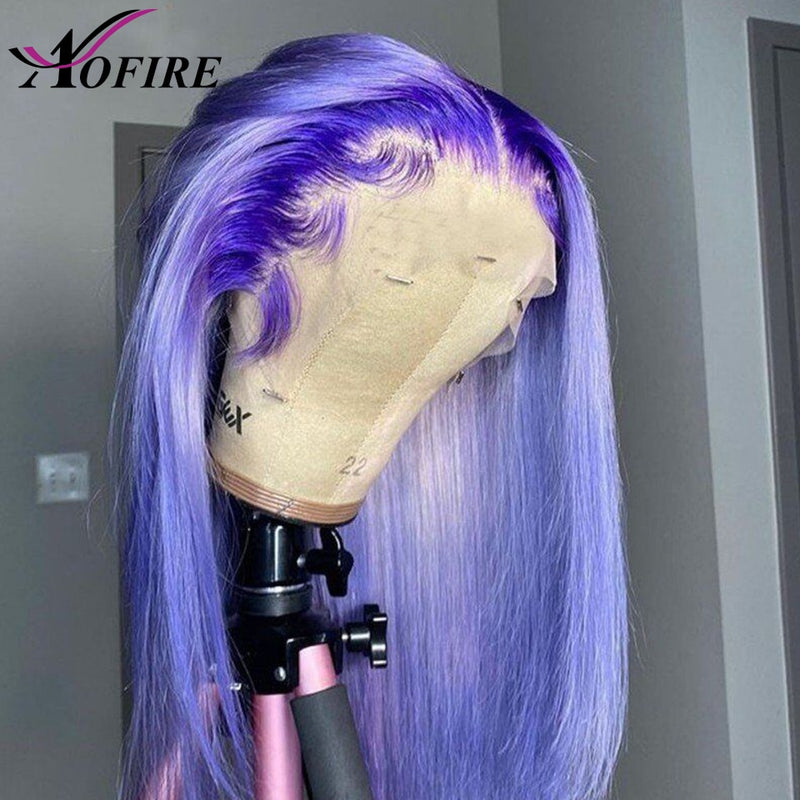 Perruque Lace Frontale avec baby hair en cheveux lisses et bleus