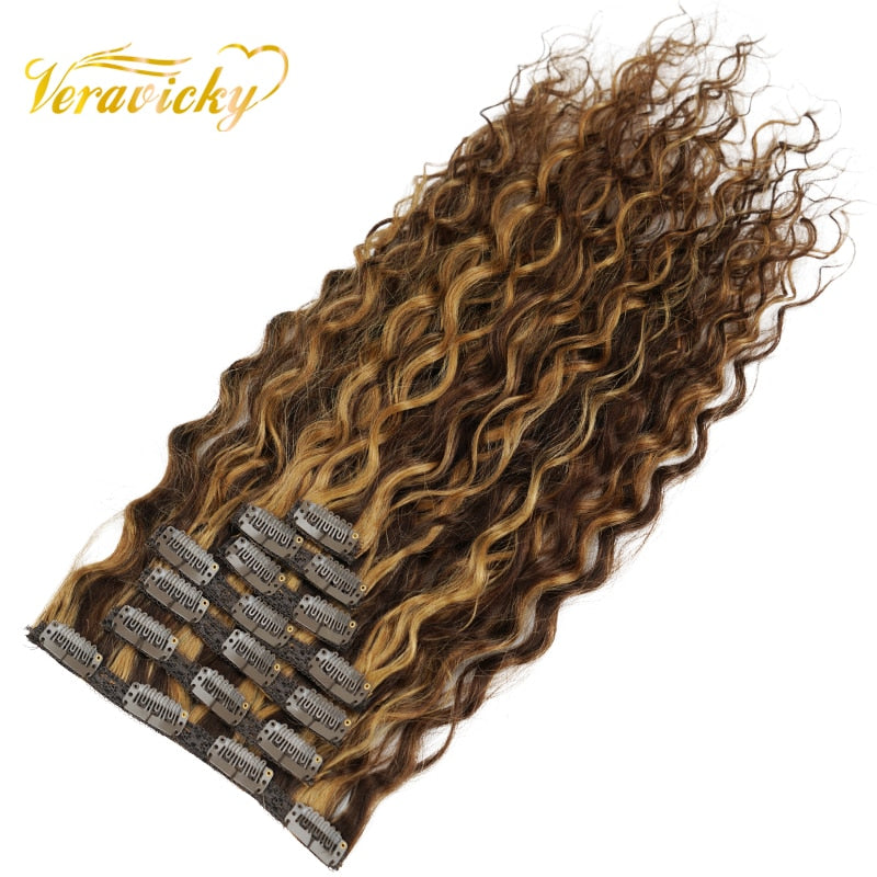 Extensions à clips 10PCS 140G en cheveux naturels bruns balayés blonds miel