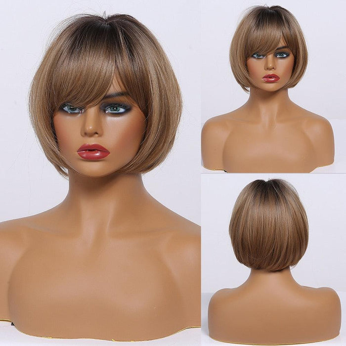 50. GEMMA Pixie Cut Synthetic Wig Short Straight White Blonde Wigs with Bangs Heat Resistant Fiber Hair Cosplay Lolita Wig For Women