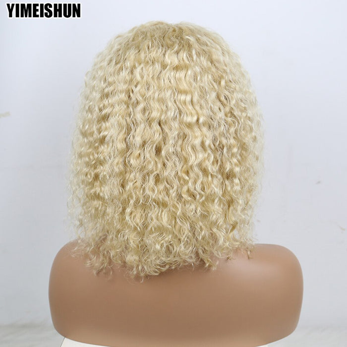 Perruque avec HD lace frontale transparente en brésiliennes frisées blond platine