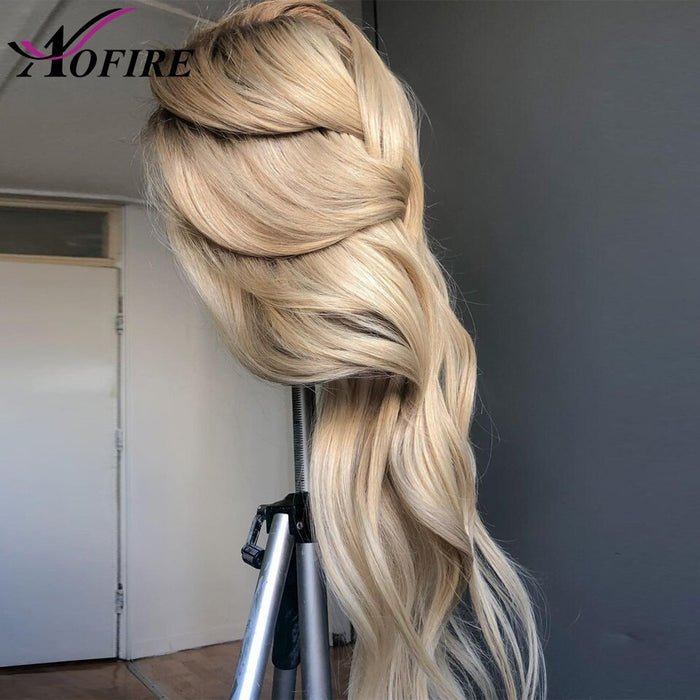 Perruque Lace Frontale avec baby hair en cheveux ondulés et ombrés blonds