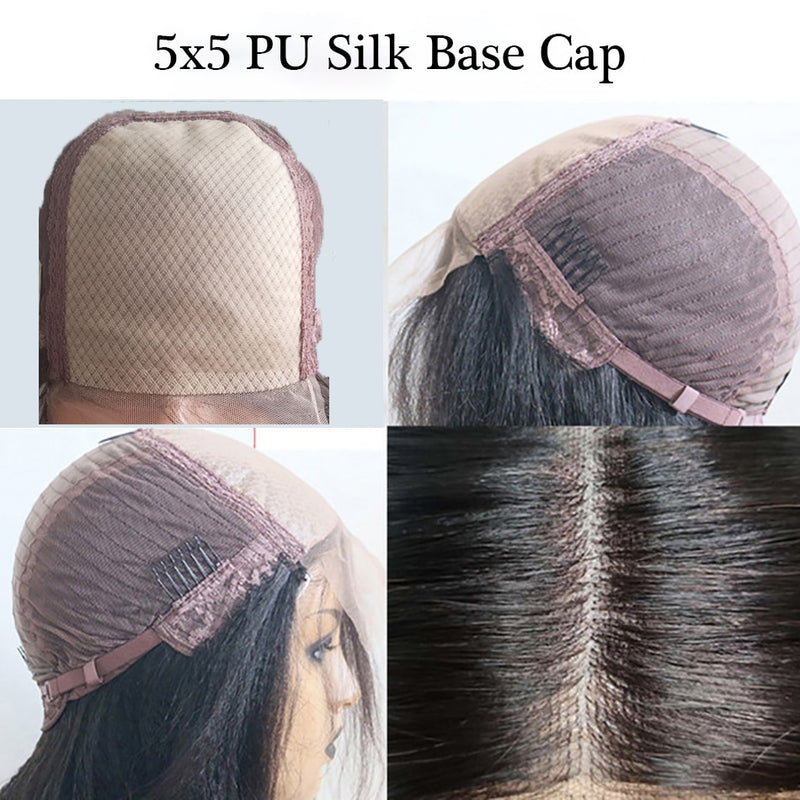 Perruque courte de type carré effilé en cheveux naturels avec lace 5x5 ou 4x4 sans colle