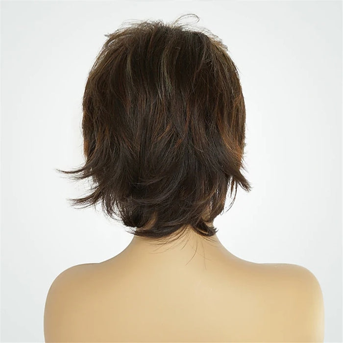 Perruque courte avec frange de type carré effilé en cheveux naturels