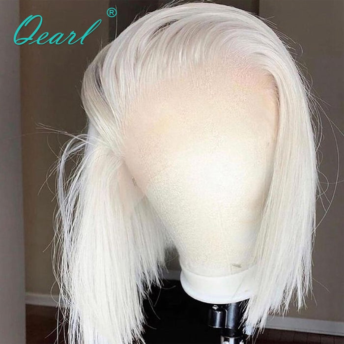 Perruque blond polaire de type bob avec lace frontale en cheveux lisse 100% naturels