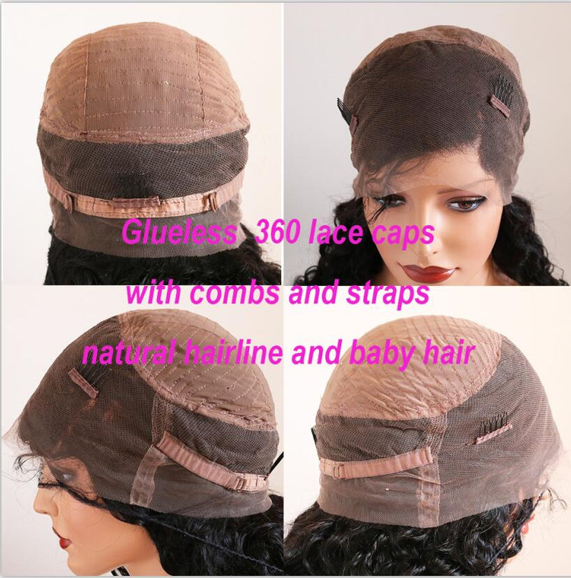 Perruque Full Lace Wig 360 péruvienne naturelle, cheveux humains ondulés, brun chocolat