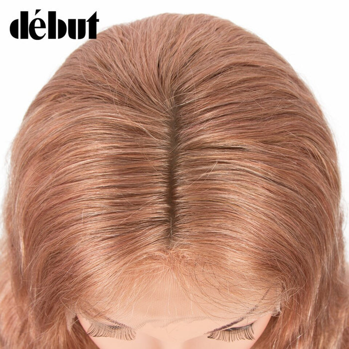 Perruque longue et ondulée en cheveux naturels blonds avec lace frontale