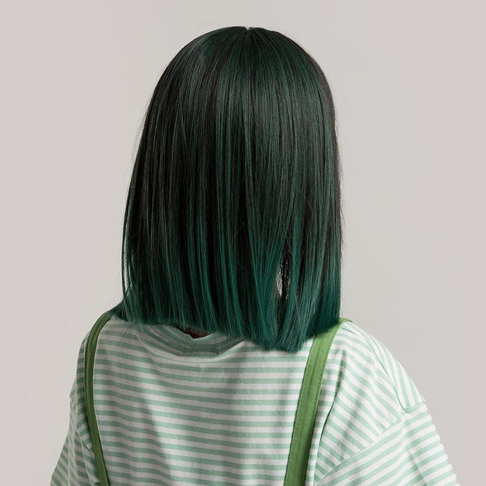 46. GEMMA Short Straight Ombre Green Lolita Bobo Synthetic Wigs with Bangs Cosplay Party Heat Resistant Hair Wigs for Women Girls