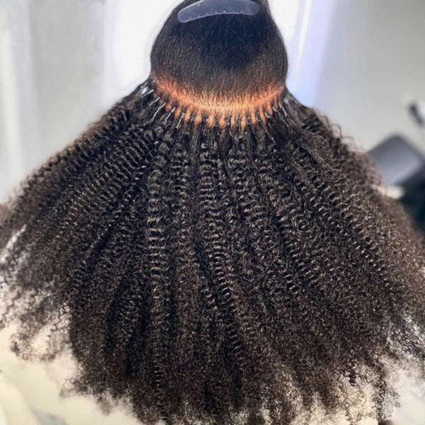 Extension de cheveux humains afro kinky bouclés de type "Nano Rings" 100 brins