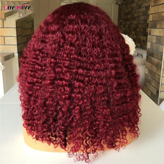 Perruque mi-longue et frisée en cheveux naturels rouge avec lace frontale 13x4