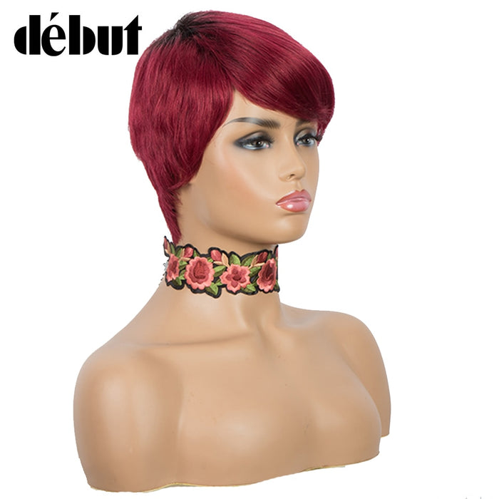 Perruque courte style pixie en cheveux naturels rouge