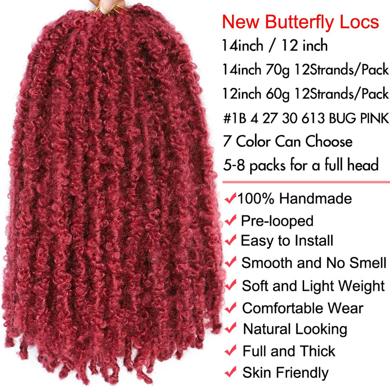Mèches en cheveux synthétiques rouge type butterfly pour pose locks au crochet 12 pouces