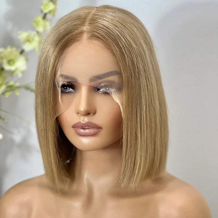 Perruque bob avec Lace Frontale sans colle en cheveux naturels péruviens blond/Beige ou blond platine