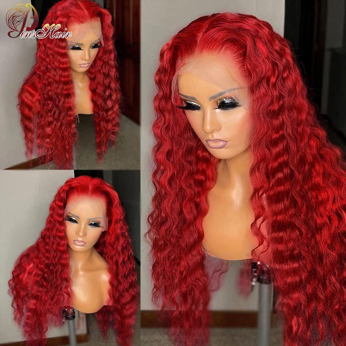 Perruque longue et ondulée en cheveux naturels rouges avec lace Frontale et baby hair densité 150%-180%