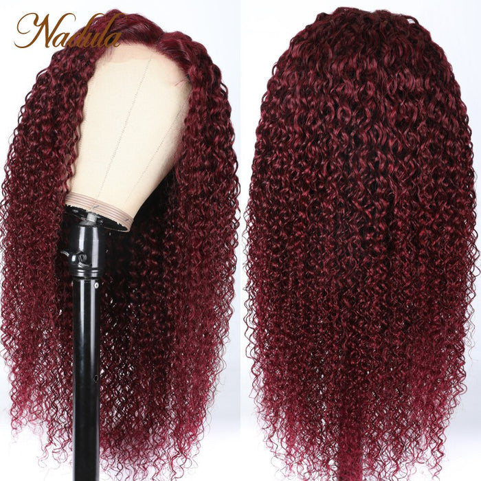 Perruque longue et frisée en cheveux naturels rouge avec lace frontale