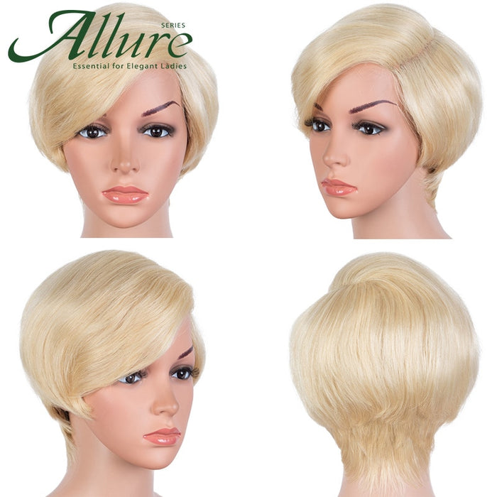 Perruque courte style pixie en cheveux naturels blond platine