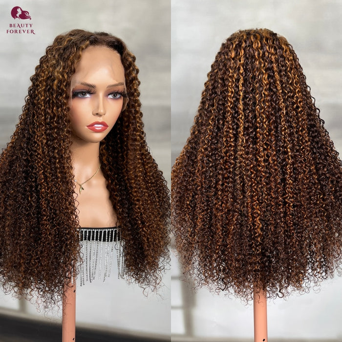 Perruque longue et frisée avec lace frontale et cheveux naturels texture kinky curly