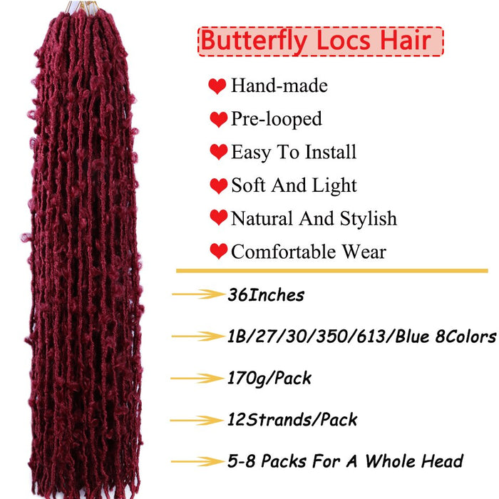 Mèches en cheveux synthétiques rouge type butterfly pour pose locks au crochet