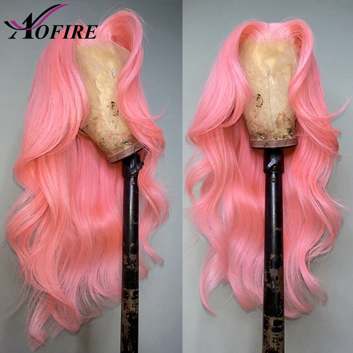 Perruque Lace Frontale avec baby hair en cheveux lisses et roses