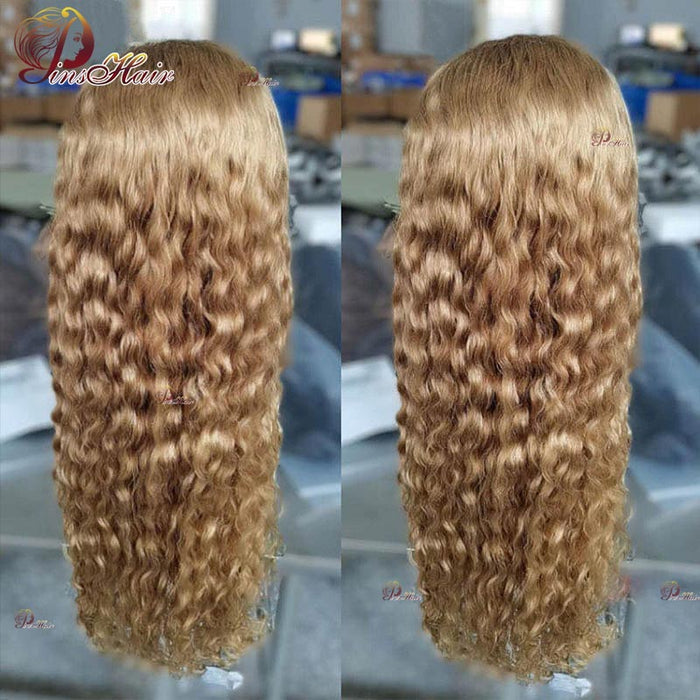 Perruque longue et frisée en cheveux naturels blonds avec lace frontale 13x1 ou 13x4 et baby hair densité 150%-180%