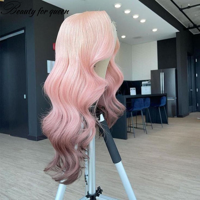 Perruque Lace Front wig naturelle brésilienne Remy – rose, Body Wave, Transparent HD,