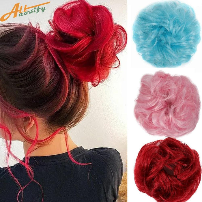 9. Allaosify Synthetic Hair Bun Women&#39;s Natural Curly Messy Bun Hairpieces Hair Extensions Pink Red Black Chignon With Rubber Band