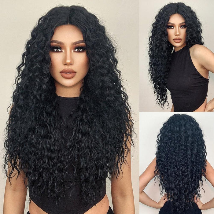 53. GEMMA Long Wavy Black Lace Front Wigs for Women Middle Part  Africa American Lace Synthetic Wigs Daily Hair Heat Resistant Fiber