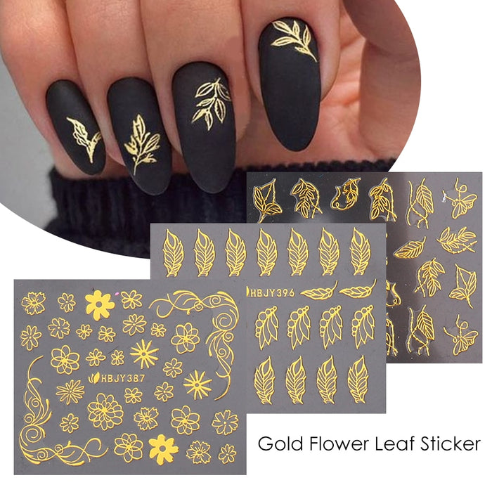 Lot de 12 Stickers avec motifs dorés pour Nail Art