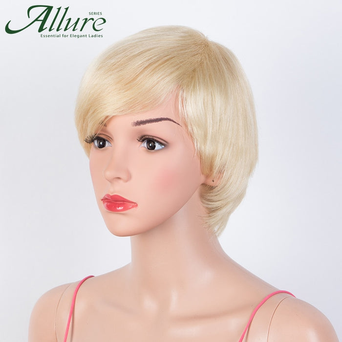 Perruque courte style pixie sans colle en cheveux naturels blond sibérien