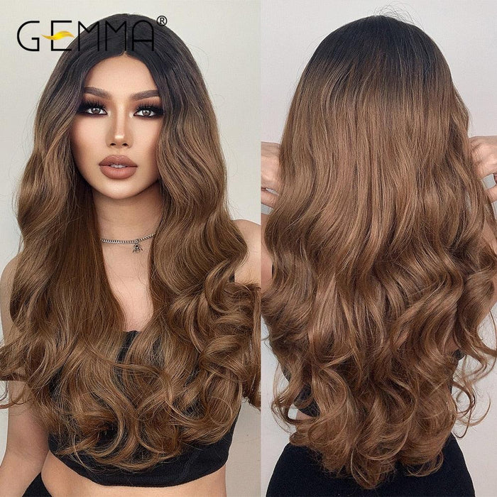 53. GEMMA Long Wavy Black Lace Front Wigs for Women Middle Part  Africa American Lace Synthetic Wigs Daily Hair Heat Resistant Fiber