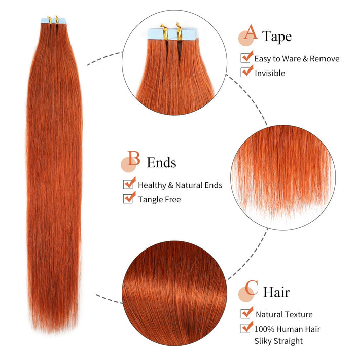Extensions de cheveux naturels à bandes adhésives, Invisibles et sans couture (50 gr)