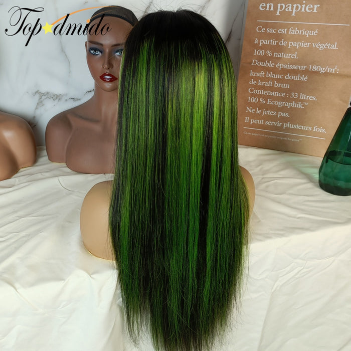 Perruque lisse avec Lace Frontale en  péruvienne naturelle, et Baby Hair , vert ombré