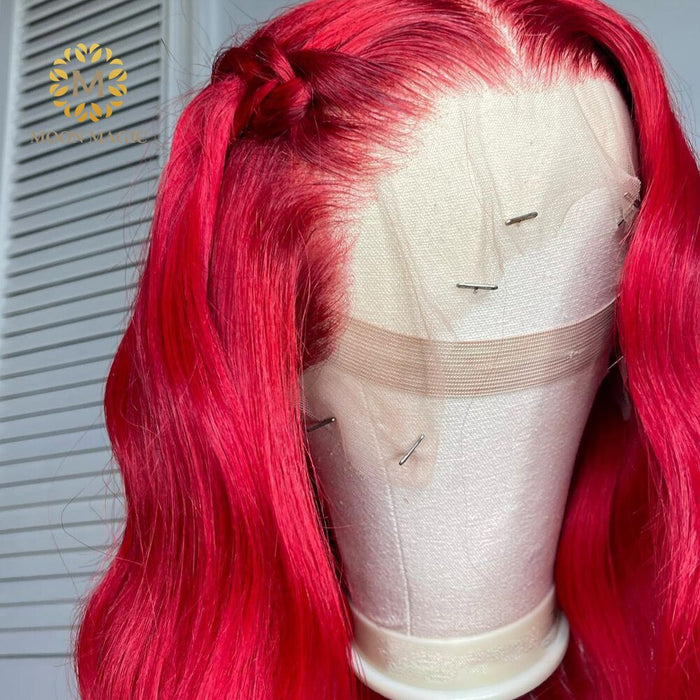 Perruque avec lace frontale 13x6 longue et ondulée en cheveux naturels rouge