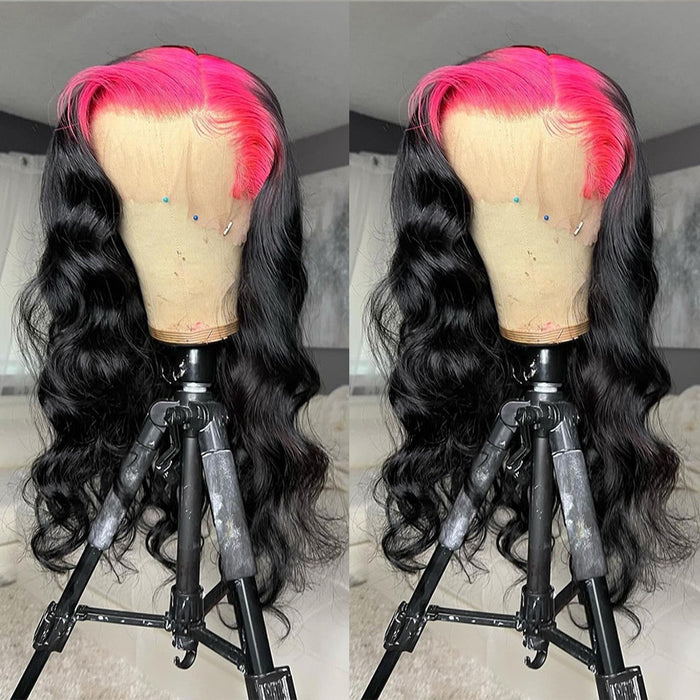 Perruque Lace Frontal Wig naturelle, cheveux humains, 13x4, pre-plucked, reflets, rouge bordeaux 99j avec rayures blondes 613