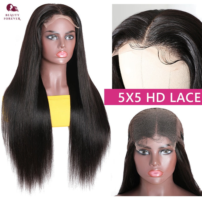 Perruque longue et lisse avec HD Lace Frontale 5*5 et baby hair