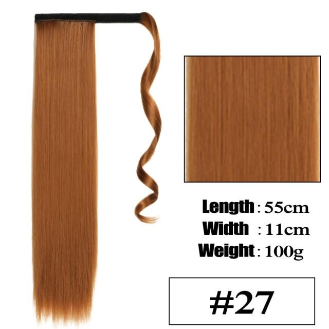 Straight Ponytail 22 Inch Long Wrap Around Clip In Ponytail Hair Extensions Yaki Synthetic Hairpiece Ponytail Fake Hair Alororo