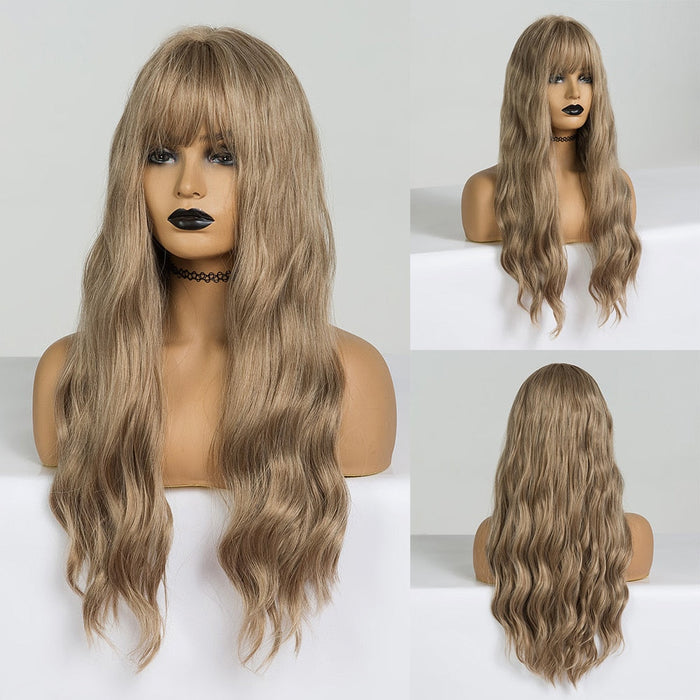 GEMMA 16 Perruque en cheveux synthétiques longs et ondulés avec frange